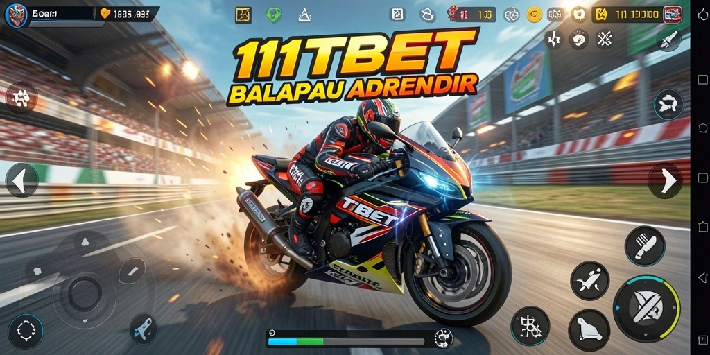 Tampilan gameplay dramatis balapan motor di 11TBET.